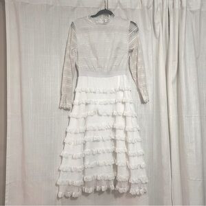 ChicWish Elegant White Ruffled Lace Midi Dress